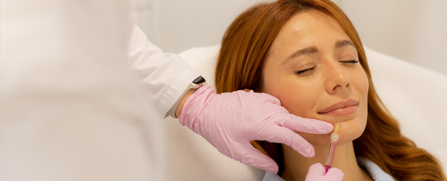 powiększanie ust uśmiechniętej rudowłosej pacjentki